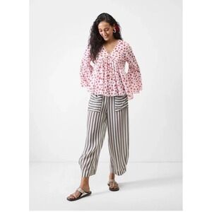 Nicobar Roses Print‎ Fit And Flare Babydoll Top Blouse Long Sleeves XS Romantic
